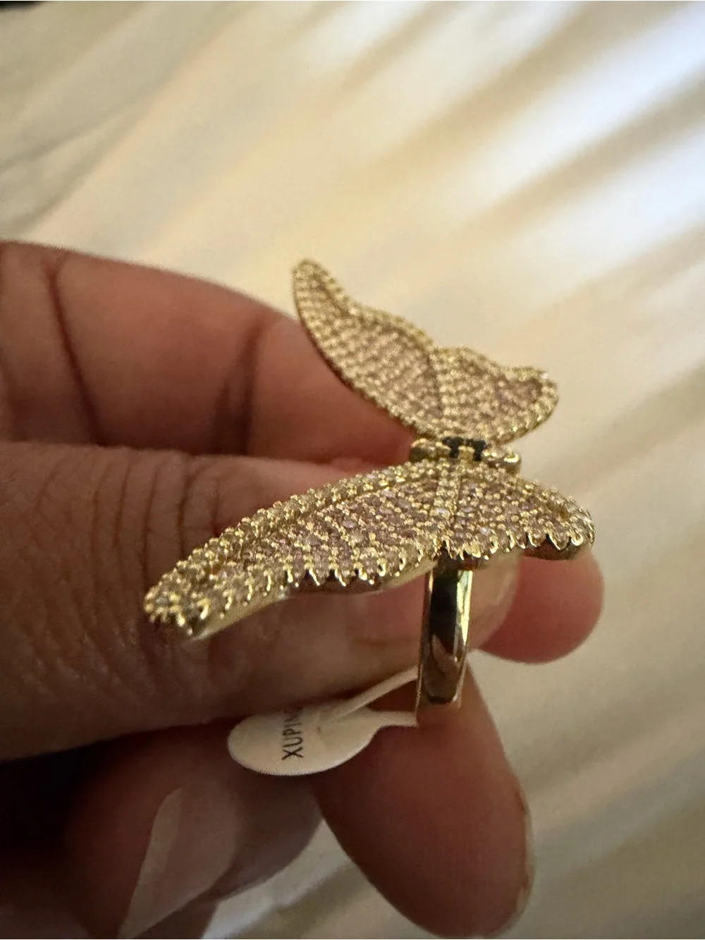 Gold Butterfly Crystal Brooch - Sparkling Gold Tone Accent